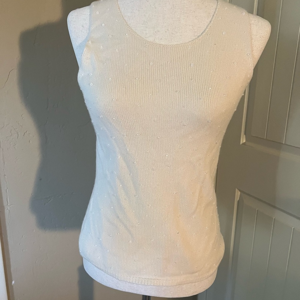 Cashmere Cream Sleeveless Ann Taylor BeadedTop